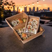 Fruit Rechthoekige Afhaalkartonnen Doos Kraft Papier Lunch Bento Salade Verpakkingsdoos Met Transparante PET Deksels