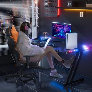 Bureau de jeu ergonomique moderne en fibre de carbone en forme de Z, grand format, avec éclairage LED RGB, 47 pouces - Product Image 2