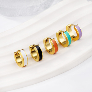 Huggie <b>Earrings</b> Zinc Alloy Geometric Round Women's Fashion <b>Earrings</b> Colorful Simple Design 10mm Diameter - Product Image 2