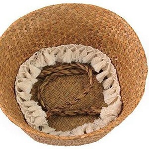 Woven straw flower pot <b>basket</b>, <b>foldable</b> woven flower <b>basket</b>, plant floor bag, Nordic style portable sundry <b>basket</b> - Product Image 4