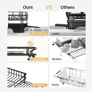 ชั้นวางจานแบบปรับขยายได้พร้อมถาดทรงสี่เหลี่ยมสำหรับจัดเก็บบนเคาน์เตอร์ครัว - Product Image 5