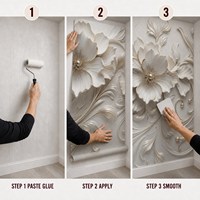Papier peint mural 3D personnalisé en relief floral, toile huilée, art sculptural de pivoine à bord doré pour salon