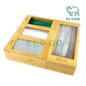 Dispensador de cajones sostenible respetuoso con el medio ambiente hecho de bambú para cocina organizador de almacenamiento de bolsas Ziplock - Product Image 1