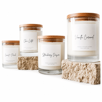 Bougie parfumée en verre FTQS avec couvercle en bois, parfum vanille caramel chai latte, cadeau, décoration d'intérieur, vente en gros, OEM, étiquette privée
