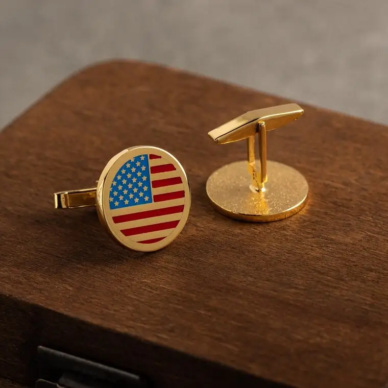 Wholesale Direct Sales American Flag Cufflinks For Men Gold Stainless Steel Pvd Plated Jewelry Nickel Free Usa Flag Cuff Links