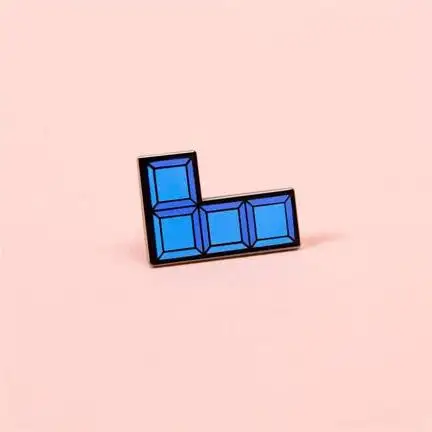 Op Maat Gemaakte Game Tetris Block Emaille Pin Retro Gaming Badge Puzzel Klassieke Videogame Oorbel Knop Zwart Metalen Hoedenspelden