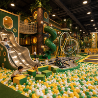 Grande aire de jeux intérieure pour enfants sur le thème de la jungle, piste de karting, montagnes russes, mur d'escalade, toboggan tubulaire, trampoline, piscine à balles pour centre commercial