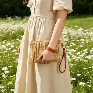 Faux Straw Wristlet Coin Purse for Women Detachable <b>Wrist</b> <b>Strap</b> Small Pouch Portable Cash Holder - Product Image 1