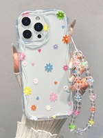 Coque de téléphone en TPU motif marguerite rose et blanche, bord ondulé crème glacée, compatible avec iPhone 11 12 13 14 15 16 17 Air