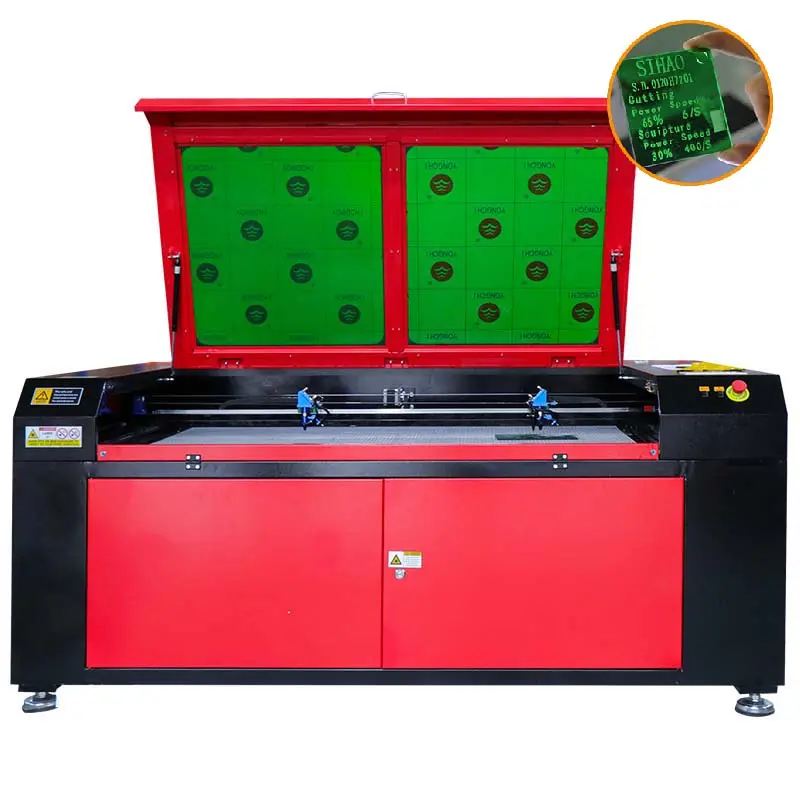 auto focus and double head 9060 100W WITH Air blowing flame retardant, Water cut protection laser cutting engraving machine