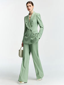 Pantaloni larghi da <span class=keywords><strong>donna</strong></span> in stile britannico doppiopetto con stampa di frutta <span class=keywords><strong>verde</strong></span> snellente stile Casual per affari completo completo completo 2 pezzi - Product Image 5