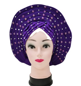 Top vente Nigeria Aso Oke Gele Headtie violet Gele Headtie femmes africaines Headtie pour la fête - Product Image 1