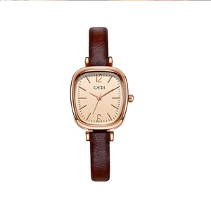 Nouvelle montre pour femme minimaliste, fine, avec petit cadran ovale, étanche, à quartz, bracelet en cuir - Product Image 1