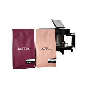 Bolsa de café tipo stand-up, rosa y morada, laminada BOPP, sellada térmicamente, de calidad alimentaria - Product Image 1