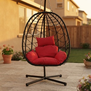 Silla de Ratán con Forma de <span class=keywords><strong>Huevo</strong></span>, Diseño Moderno y Minimalista, Asiento <span class=keywords><strong>Individual</strong></span>, Cojín Impermeable Súper Cómodo, Color Personalizado, <span class=keywords><strong>Columpio</strong></span> de Metal y Acero - Product Image 1