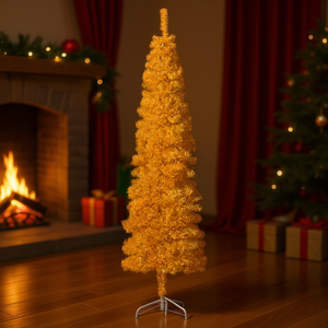 Árbol de Navidad Artificial Dorado Delgado de 6 Pies con Soporte, Decoración Elegante para Interiores - Product Image 2
