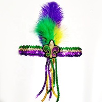 Nouvelle-Orléans Fleur Di Lis Mardi Gras bandeaux extensibles bandeau de plumes de paillettes avec gland pour femmes adultes hommes pièces de tête fantaisie