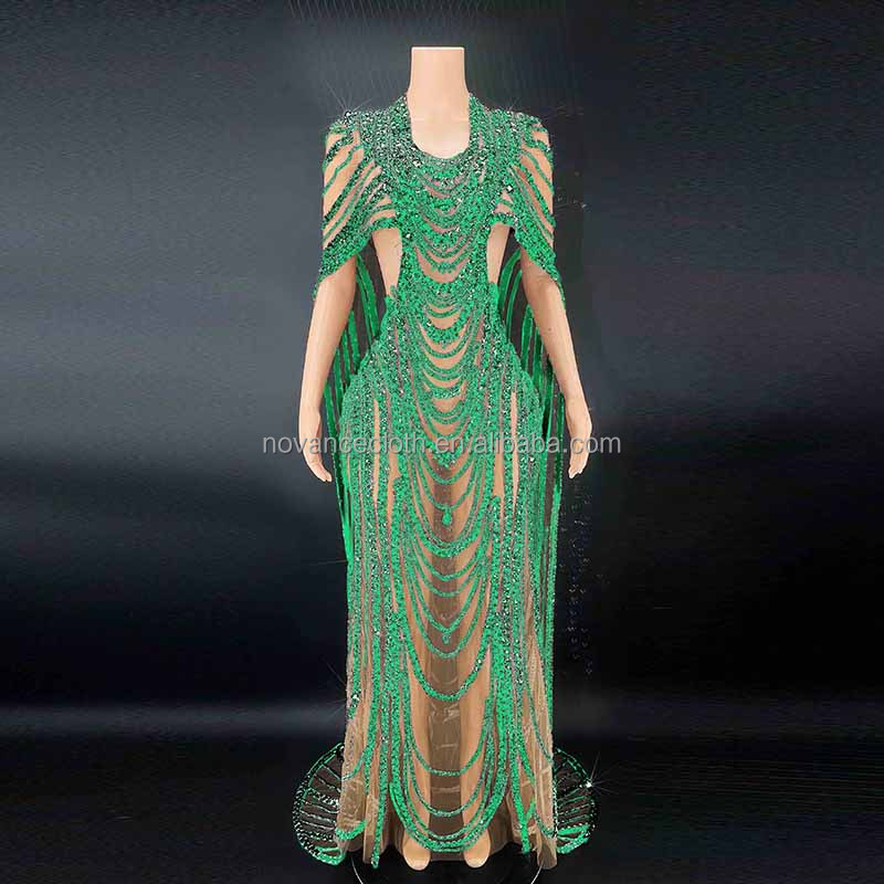 Elegant Green Sequin Maxi Dresses for Women's Fashion