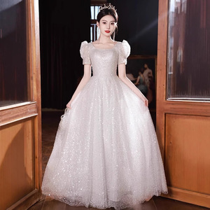 Silver Gray Sequined Evening Gown Square Collar Natural Waistline Princess Dress For Coming Of Age Ceremony - Product Image 1