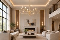 Lustre LED en fer forgé doré Cano Lighting de 52 pouces à 12 lumières, luminaire suspendu moderne classique de luxe pour salon de villa