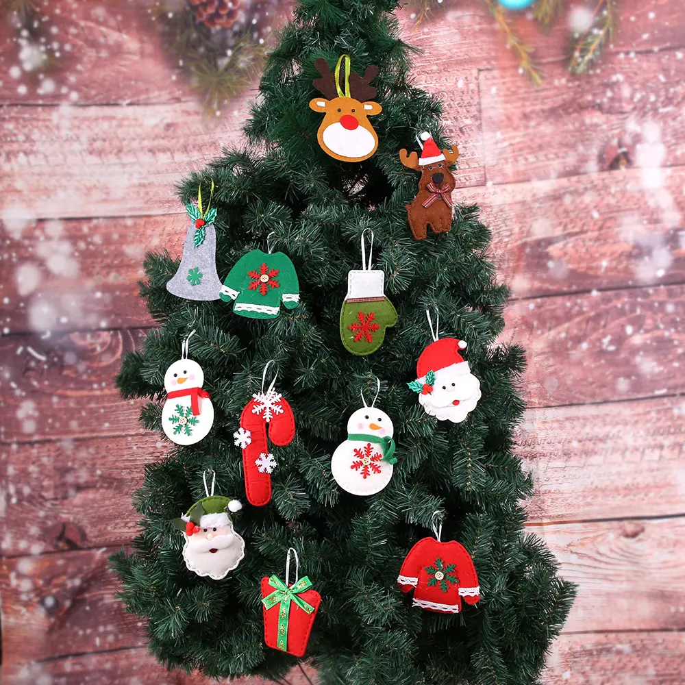 Christmas Ornaments Non-woven Pendant Christmas Tree Decoration Pendant Cartoon Old Man Elk Cane Christmas Pendant