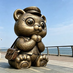 Scultura Vintage in Resina di Fibra di Vetro Effetto Bronzo a Forma di Orso per Parchi Divertimento, Promenade Costiere - Product Image 1