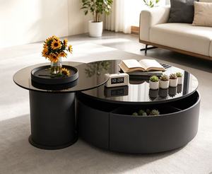 Modern <b>Round</b> <b>Coffee</b> <b>Table</b> Set Tempered Glass Top Metal Frame Storage Living Room Furniture - Product Image 2