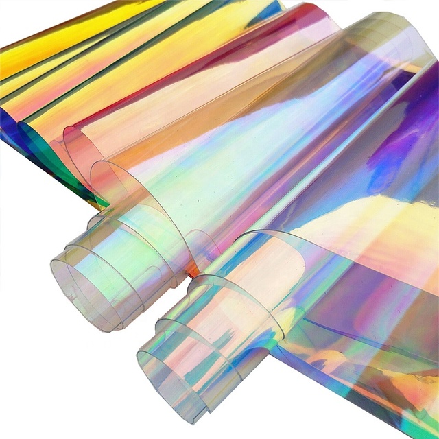 Small Roll 0.4mm Holographic Plastic Rainbow Transparent PVC Iridescent Film Vinyl for Bow Crafting