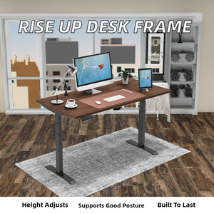 Motorized Electric Standing <b>Desk</b> Dark Walnut Wood Height <b>Adjustable</b> Computer Table with Memory Keypad - Product Image 2