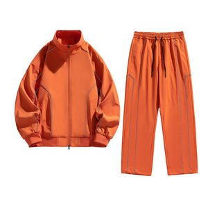 Ensemble de costume de mode personnalisé avec logo, veste contrastante pour homme, printemps et automne, avec un ensemble de pantalons de sport droits à jambes larges - Product Image 4