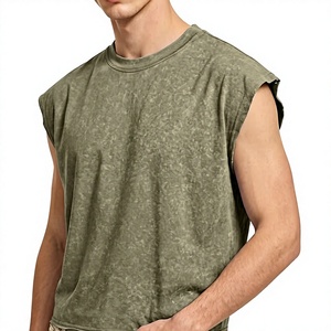 Débardeurs courts pour hommes personnalisés OEM en gros, T-shirts sans manches délavés, T-shirts à manches dolman, T-shirts déchirés style streetwear délavé à l'acide - Product Image 5