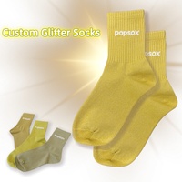 Chaussettes pour femmes POPSOX avec logo brodé personnalisé, paillettes, en spandex/nylon/coton, respirantes, séchage rapide, design sportif et décontracté pour tous les jours