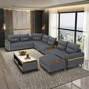 Combinación de Sofá de Lujo Ligero para Sala de Estar de Tela Tecnológica, Combinación de Muebles de Sofá Moderno y Cómodo para Ocio con Mesa de Centro - Product Image 1