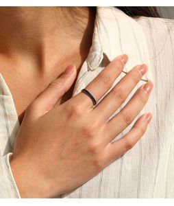 S925 <b>Silver</b> Blue Cubic Zirconia <b>Eternity</b> Dainty Blue Cubic Zirconia <b>Silver</b> <b>Ring</b> Niche Luxury Everyday Jewelry - Product Image 2
