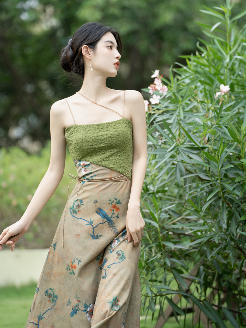 Factory Summer Retro Camisole Dress Green Cardigan Two-Piece Set Qipao Cheongsam Plus Size Women's Dresses Women Lady Elegant Factory Summer Retro Camisole Dress Green Cardigan Two-Piece Set Qipao Cheongsam Plus Size Women's Dresses Women Lady Elegant