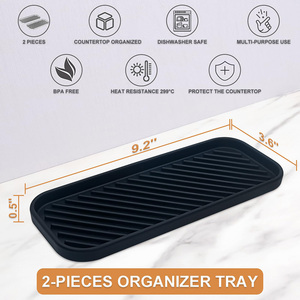Plateau de drainage rectangulaire rayé en silicone, organisateur de comptoir de salle de bain, sans BPA, antidérapant, <span class=keywords><strong>support</strong></span> de rangement pour bord d'évier - Product Image 2