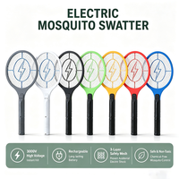 Raquette électrique anti-moustiques haute tension à grande grille, tapette à mouches rechargeable avec filet de sécurité à 3 couches