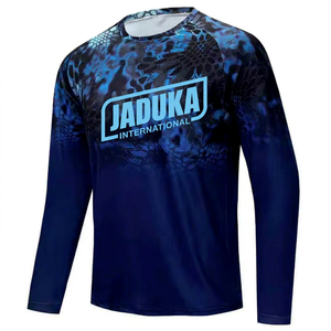 Custom OEM Blue Pattern Printing Quick Dry <b>Sunscreen</b> UPF 50+ 100% Polyester Stretch Light Fishing Long Sleeve Lightweight - Product Image 1