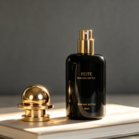 Flacon de parfum en verre noir cylindrique vide de 50 ml, emballage personnalisé avec bouchon doré