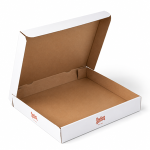 Boîte à pizza en carton ondulé blanc, emballage alimentaire personnalisé imprimé, conteneur à emporter pour restaurants de pizzas, livraison, traiteurs - Product Image 1
