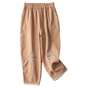 Women's Ethnic Style Embroidered Cotton Linen Harem Pants High Waist Loose Casual Cropped Summer Breathable Blue - Product Image 5