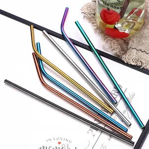 18/8 Eco Vriendelijke Rvs Titanium Straw Bulk Zilveren Zwarte Regenboog En Paars Korte Metalen Rietjes