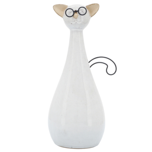 Statuetta di gatto in ceramica con coda in metallo e occhiali per decorazioni moderne per la casa e l'ufficio - Product Image 1
