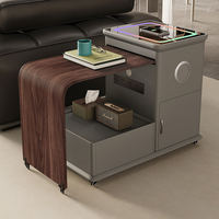 Nouvelle Table Basse Intelligente Moderne en Bois de Pin 2026, Amovible, avec Recharge Sans Fil, Table d'Appoint de Canapé, Meuble Latéral Rétractable pour Salon
