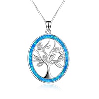 Collier pendentif Arbre de Vie en argent sterling 925 avec opale bleue porte-bonheur
