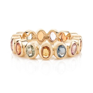 แหวนพลอยรูปไข่หลากสีแซฟไฟร์ทองคำ 14K สีเหลือง |   ไพลินธรรมชาติ 15 เม็ด |   2.98 กะรัต |   ของขวัญวันครบรอบแต่งงานสำหรับผู้หญิง 4.210 กรัม - Product Image 2
