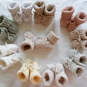 Low MOQ customized New Born Baby Floor Socks Organic Cotton Hand Made Crochet Knit Baby Booties