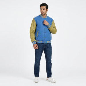 Chaqueta Varsity Personalizada con Bordado Chenille, Cuello Alto y Logotipo Frontal, 100% Algodón para Hombre - Product Image 1