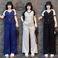 Ensemble de vêtements décontractés pour femmes, t-shirts amples, vêtements de maison, ensemble de mode, couleur contrastée, nouveaux vêtements d'été, ensemble de pyjama décontracté en deux pièces