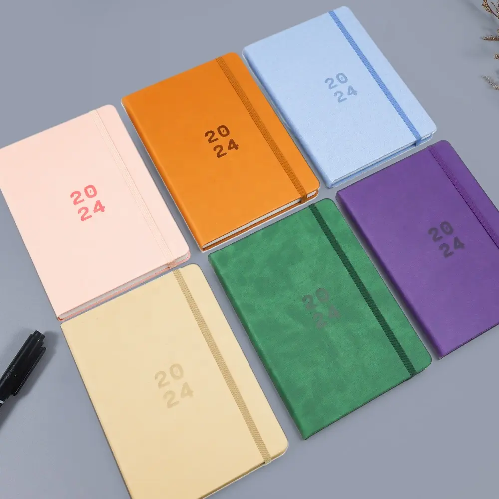 2024 A5 Capa Dura Atacado Semanal Personalizado Diário De Couro Colorido Diário A4 Agenda Planner Notebook Para Menina Crianças